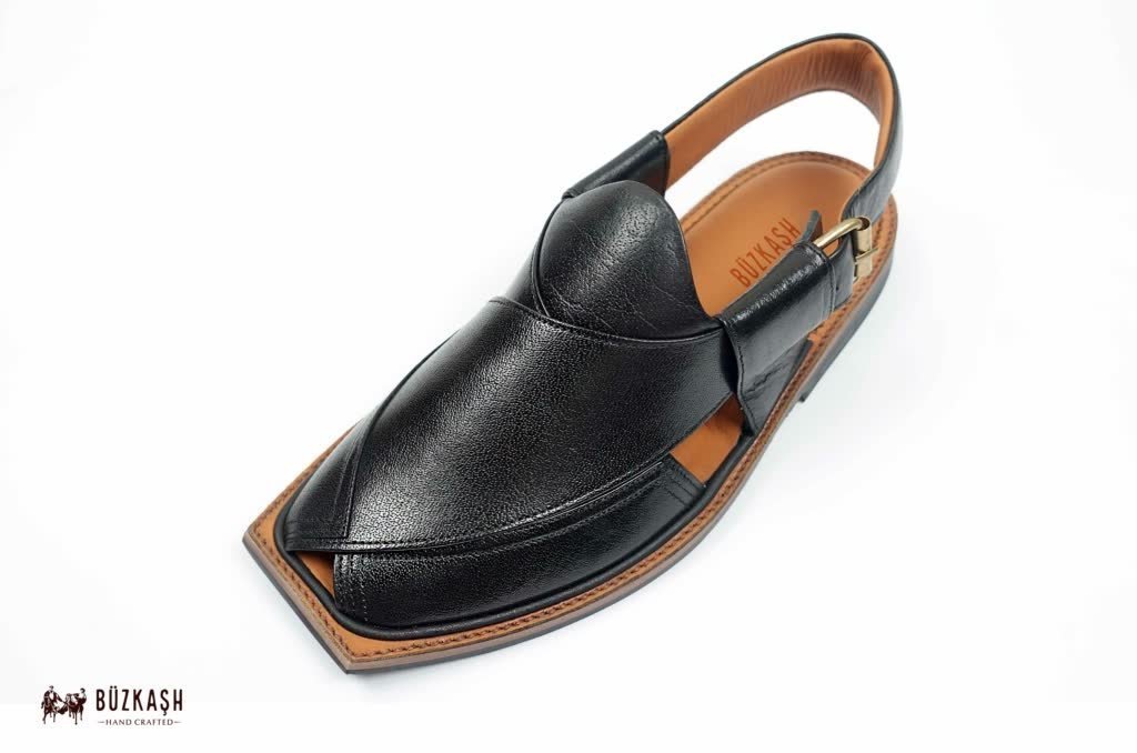 Karabakh - Stripped T-Shaped Contemporary Nourozi Chappal in Black